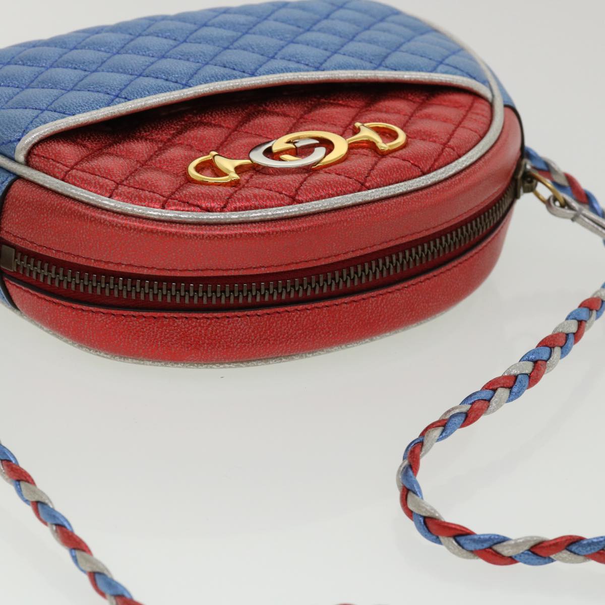 GUCCI Horse Bit Pochette Shoulder Bag Lamb Skin Red Blue 534951 Auth jk3012