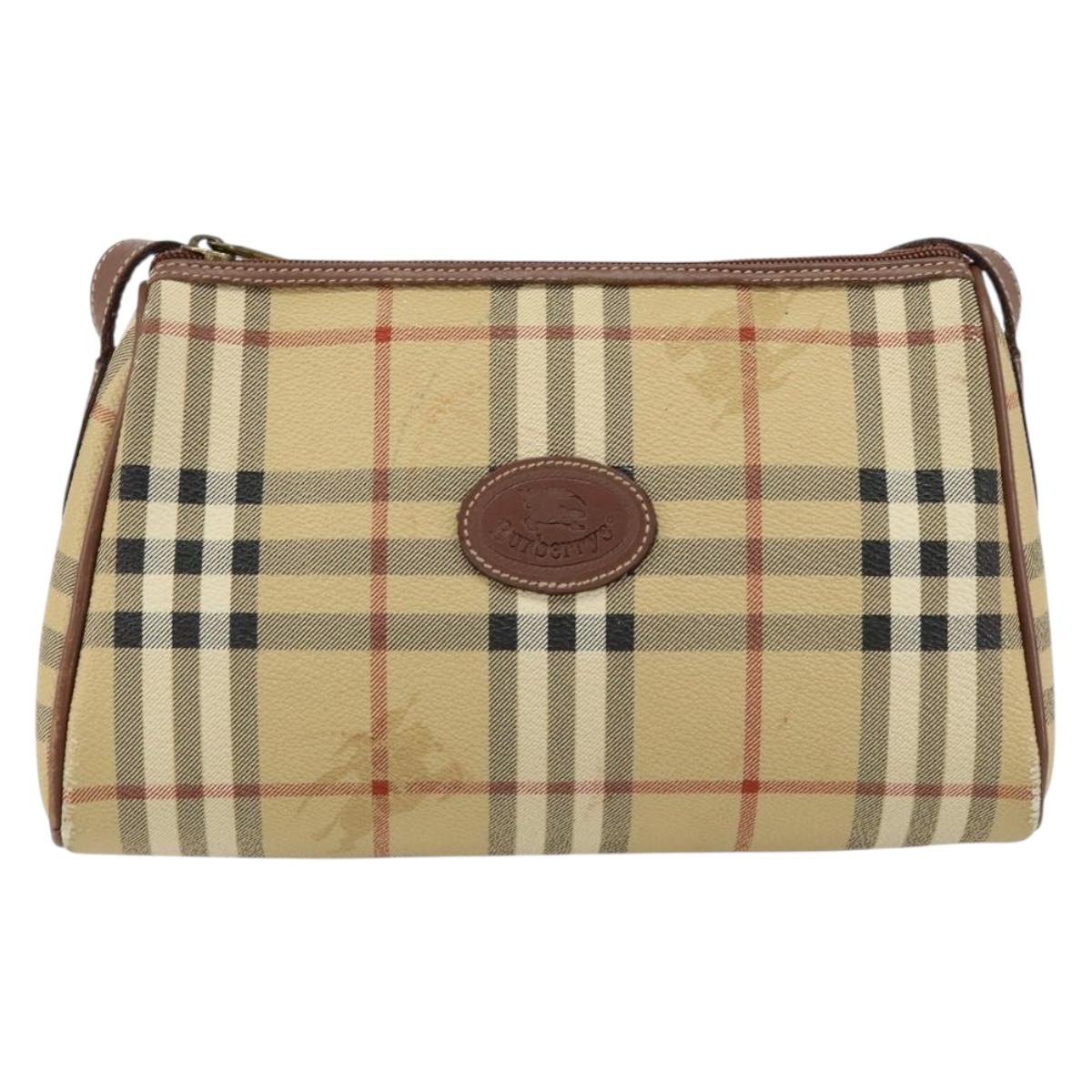 Burberrys Nova Check Shoulder Bag PVC Beige Gold Auth ka004