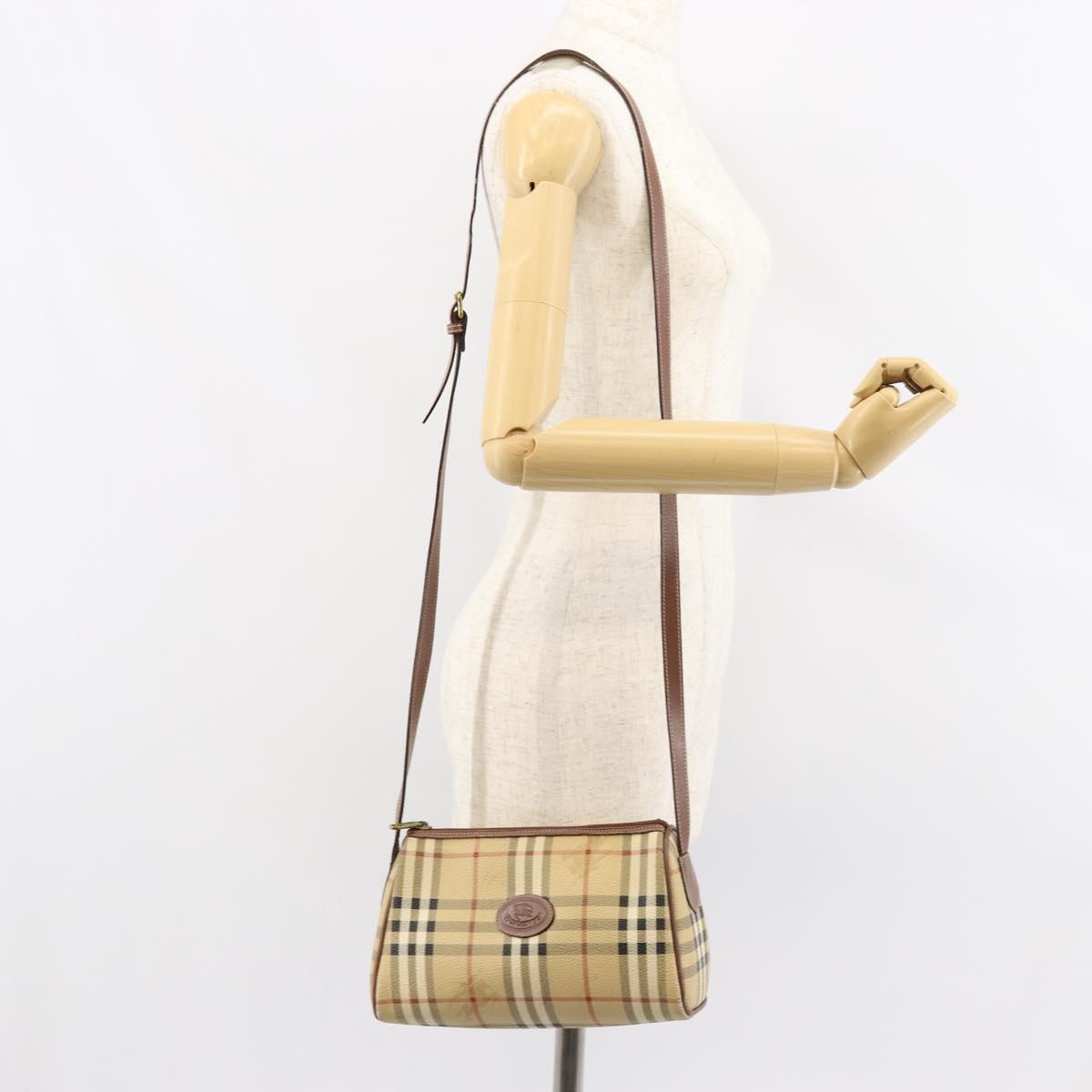 Burberrys Nova Check Shoulder Bag PVC Beige Gold Auth ka004