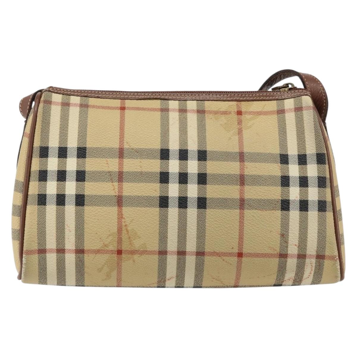 Burberrys Nova Check Shoulder Bag PVC Beige Gold Auth ka004