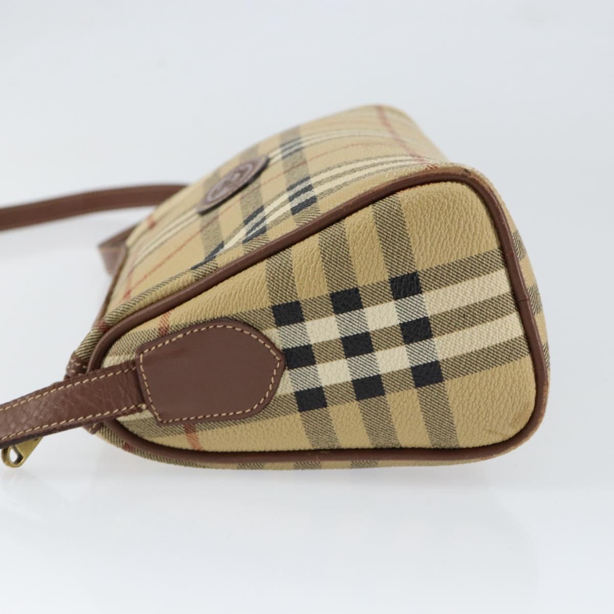 Burberrys Nova Check Shoulder Bag PVC Beige Gold Auth ka004