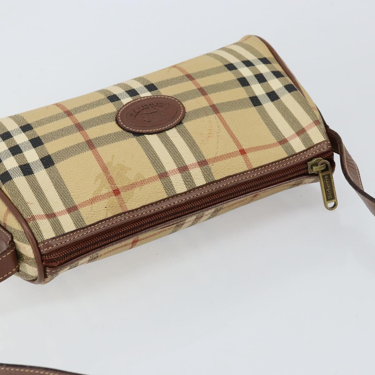 Burberrys Nova Check Shoulder Bag PVC Beige Gold Auth ka004