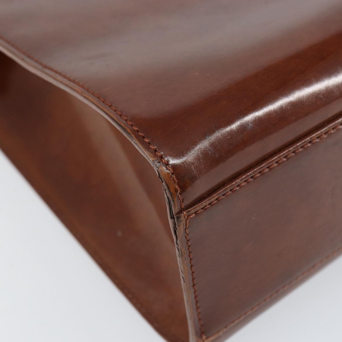 CARTIER Shoulder Bag Patent leather Brown Silver Auth ka005