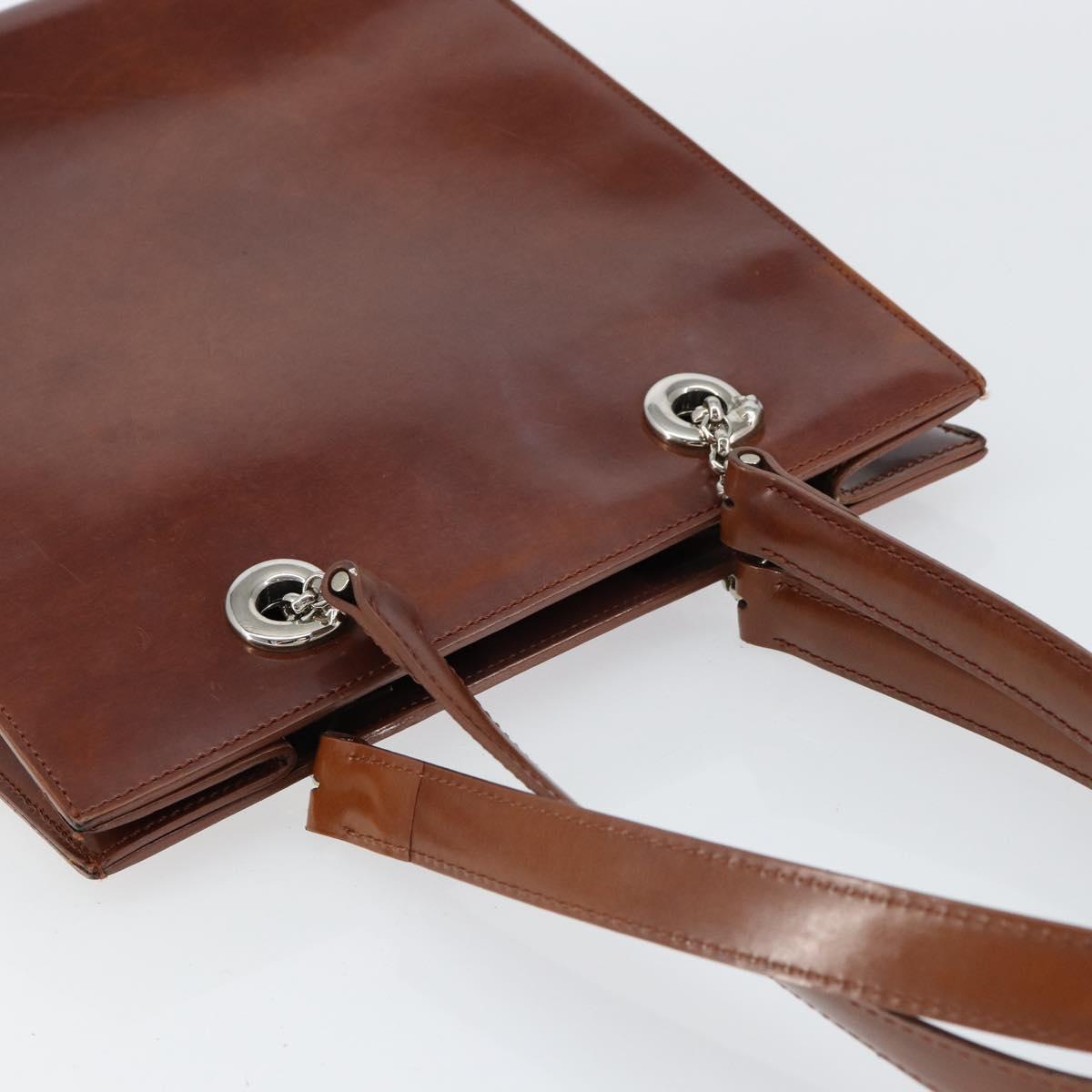 CARTIER Shoulder Bag Patent leather Brown Silver Auth ka005