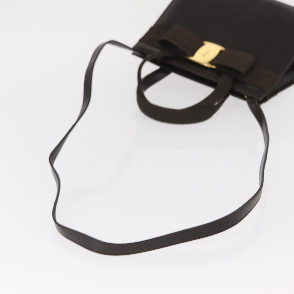 Salvatore Ferragamo Hand Bag Leather Brown Gold Auth ka006