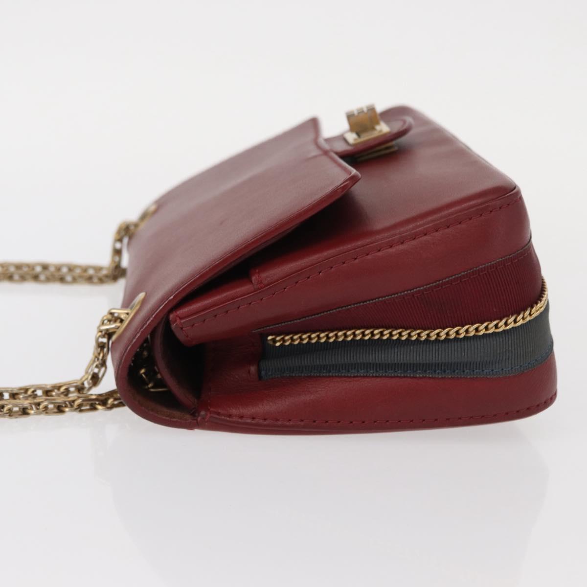 CHANEL Chain Shoulder Bag Leather Red Gold CC Auth ka007