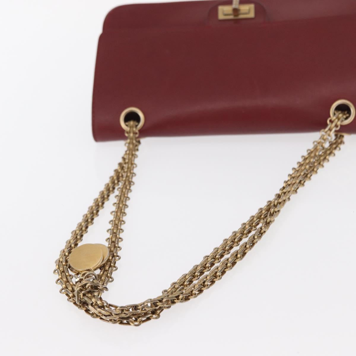 CHANEL Chain Shoulder Bag Leather Red Gold CC Auth ka007