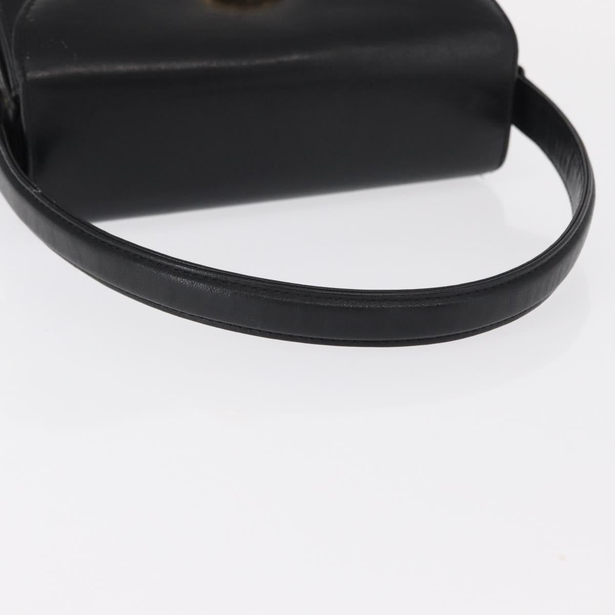 GIVENCHY Hand Bag Leather Black Gold Auth ka009