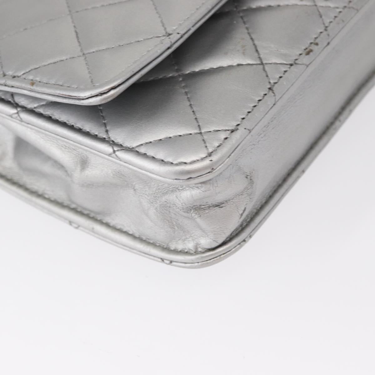 CHANEL Matelasse Chain Wallet Leather Silver CC Auth ka015