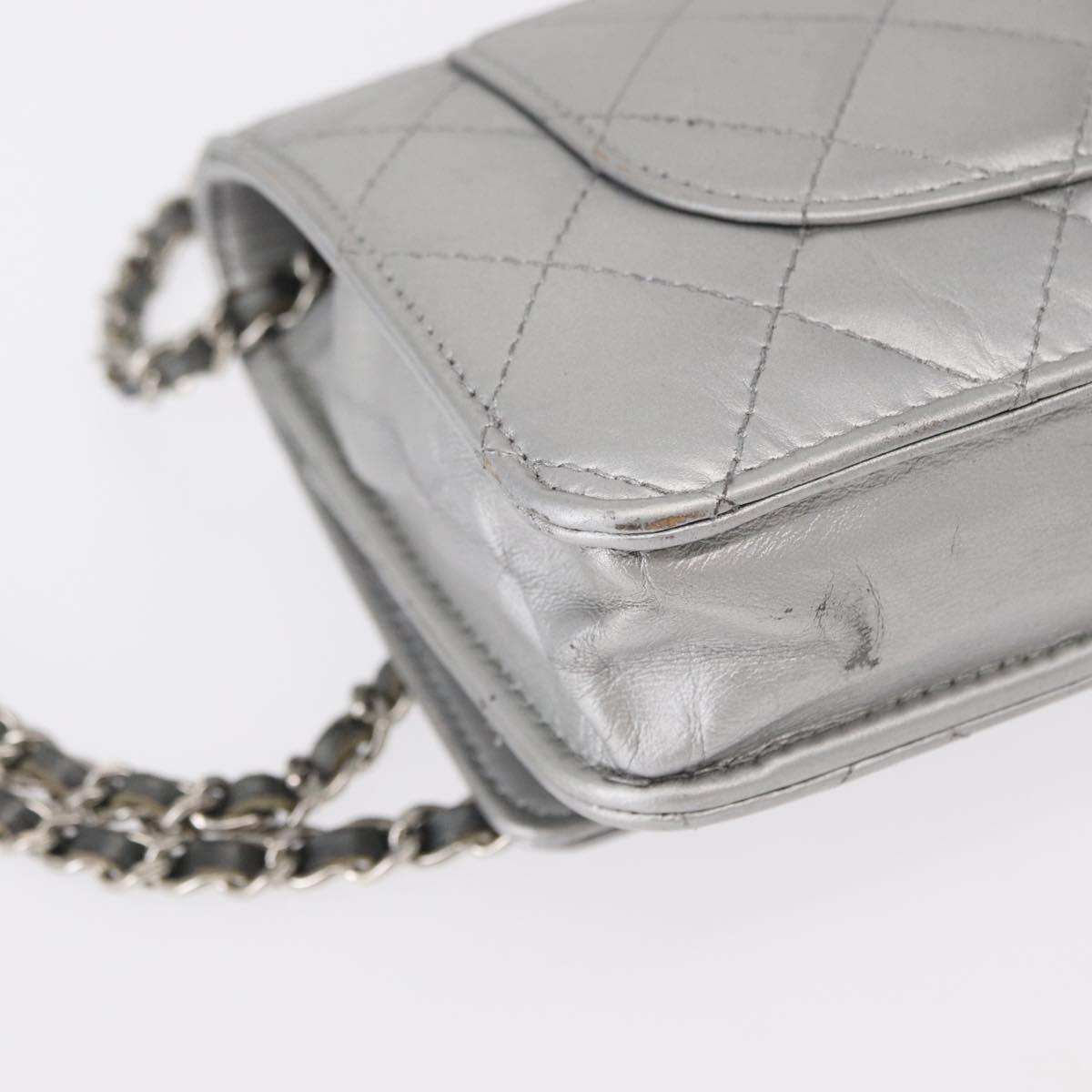 CHANEL Matelasse Chain Wallet Leather Silver CC Auth ka015