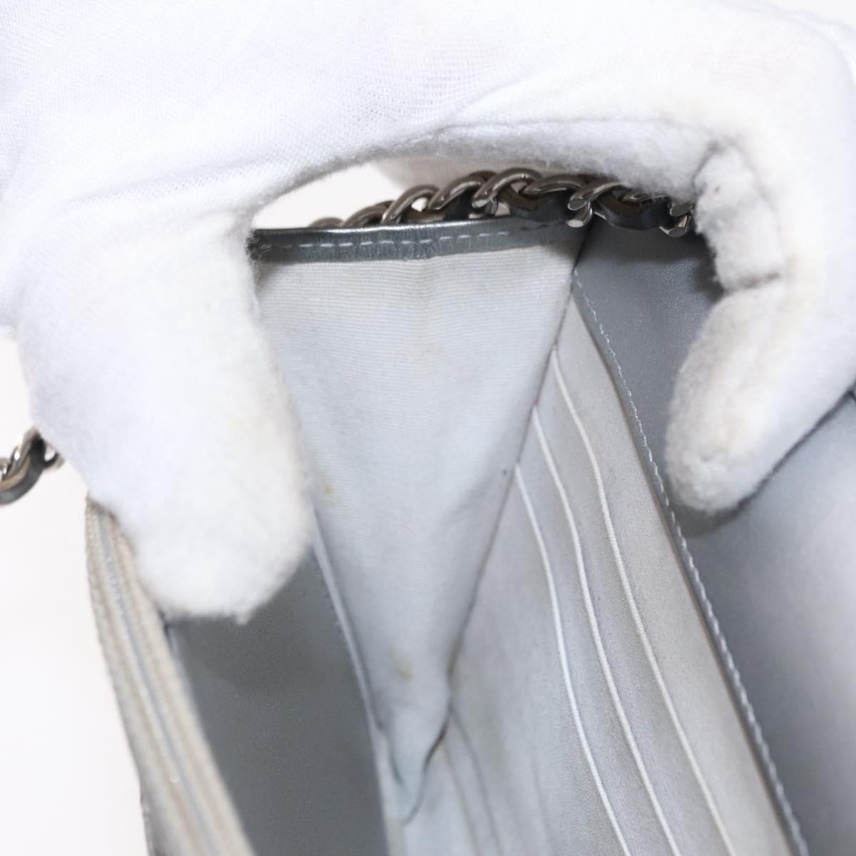 CHANEL Matelasse Chain Wallet Leather Silver CC Auth ka015