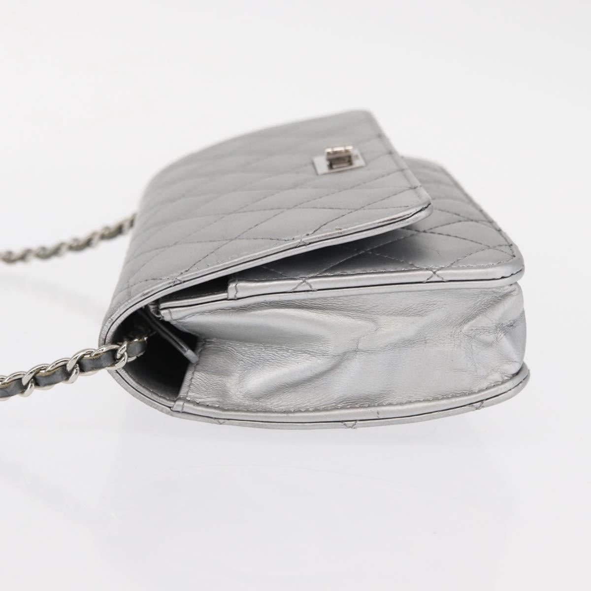 CHANEL Matelasse Chain Wallet Leather Silver CC Auth ka015