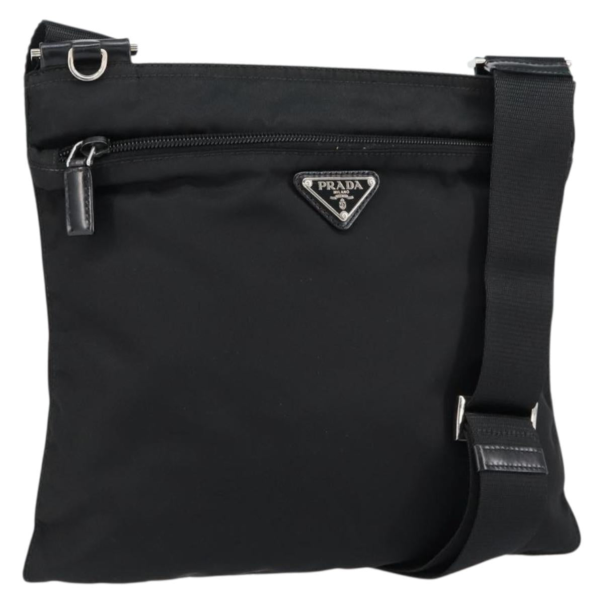 PRADA Shoulder Bag Nylon Black Silver Auth ka039