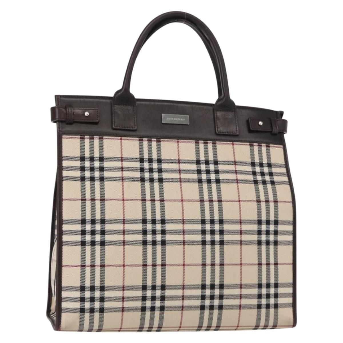 BURBERRY Nova Check Hand Bag Canvas Beige Silver Auth ka042