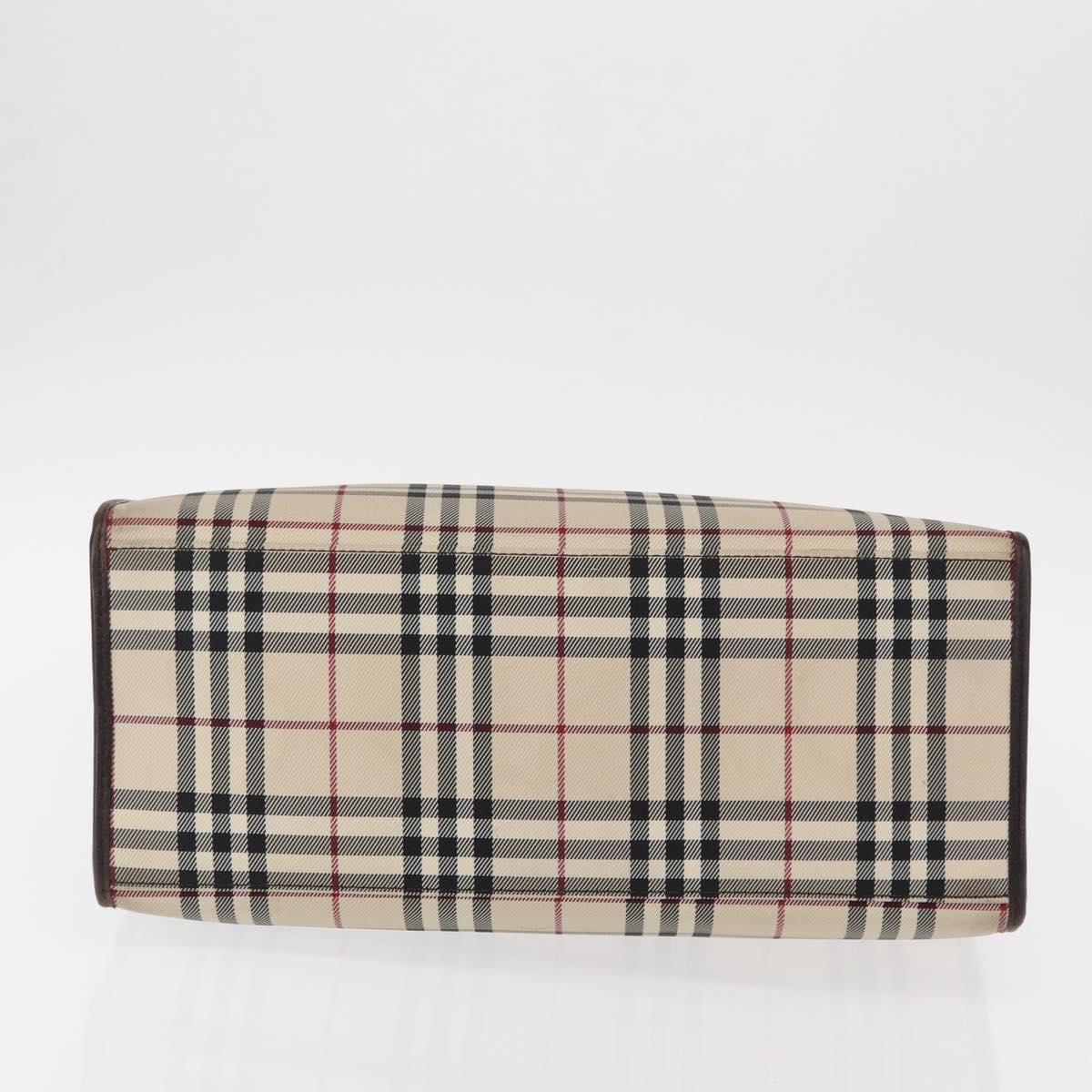 BURBERRY Nova Check Hand Bag Canvas Beige Silver Auth ka042