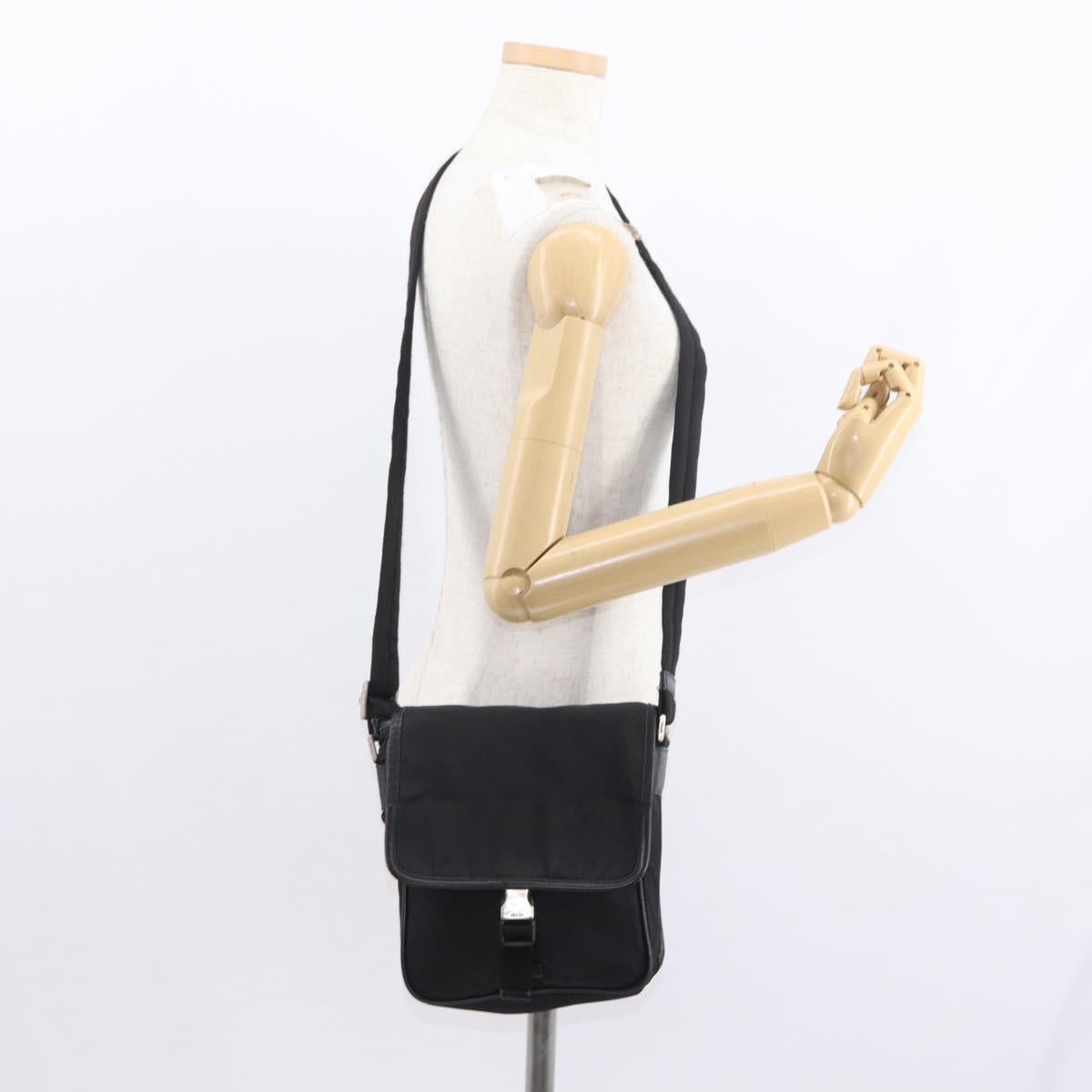 PRADA Shoulder Bag Nylon Black Silver Auth ka045