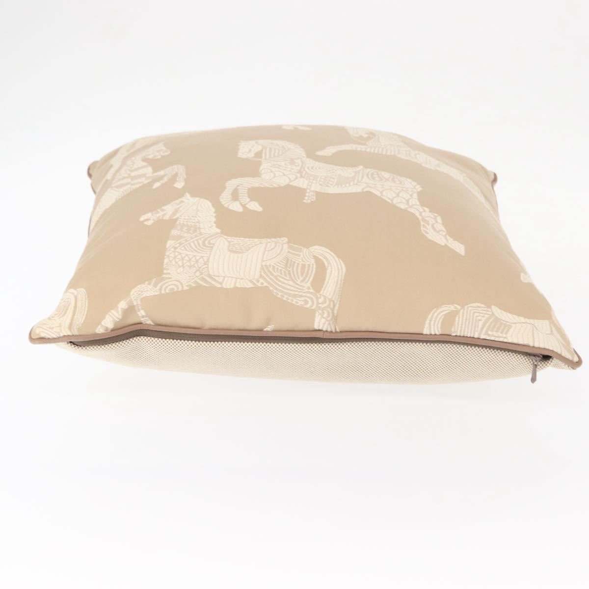 HERMES Cushion Canvas Beige Auth ka047
