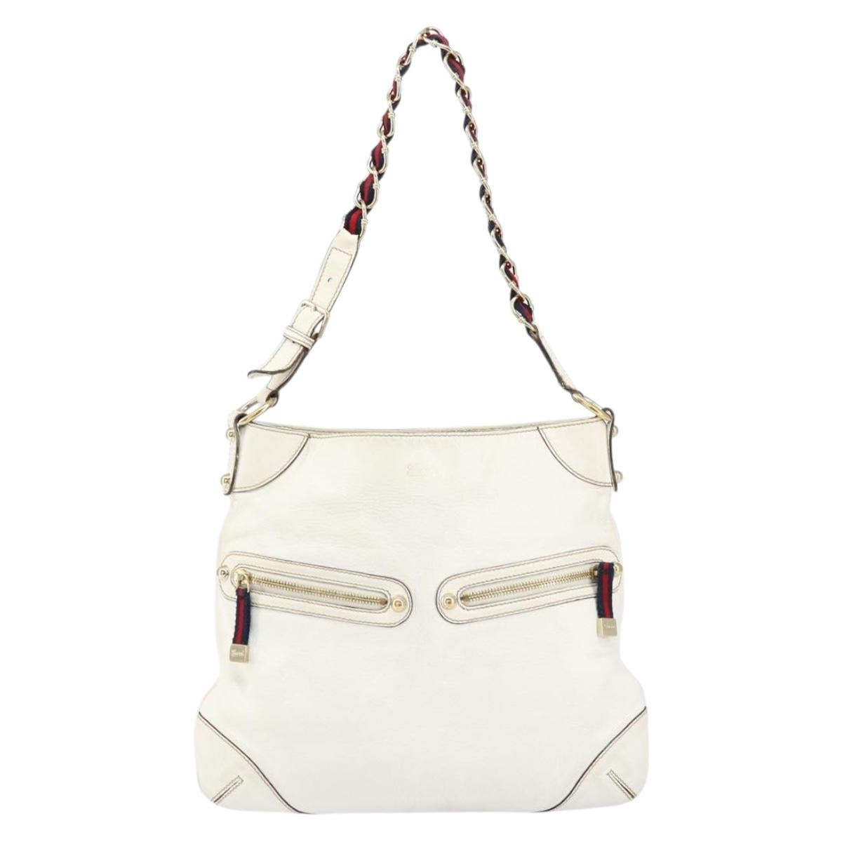 GUCCI Shoulder Bag Leather White Gold 154392 Auth ka056