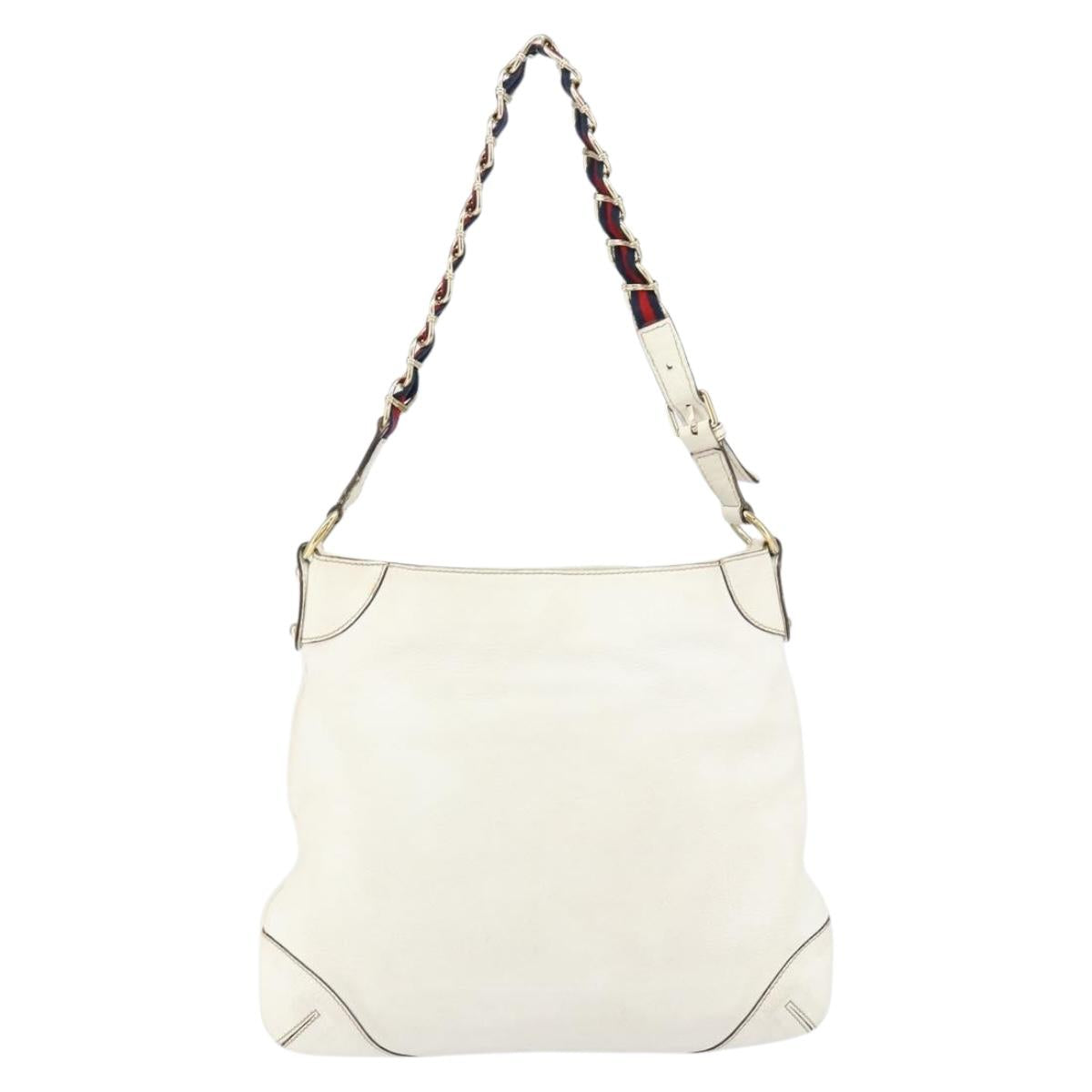 GUCCI Shoulder Bag Leather White Gold 154392 Auth ka056