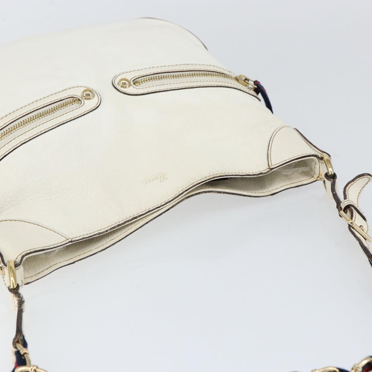 GUCCI Shoulder Bag Leather White Gold 154392 Auth ka056