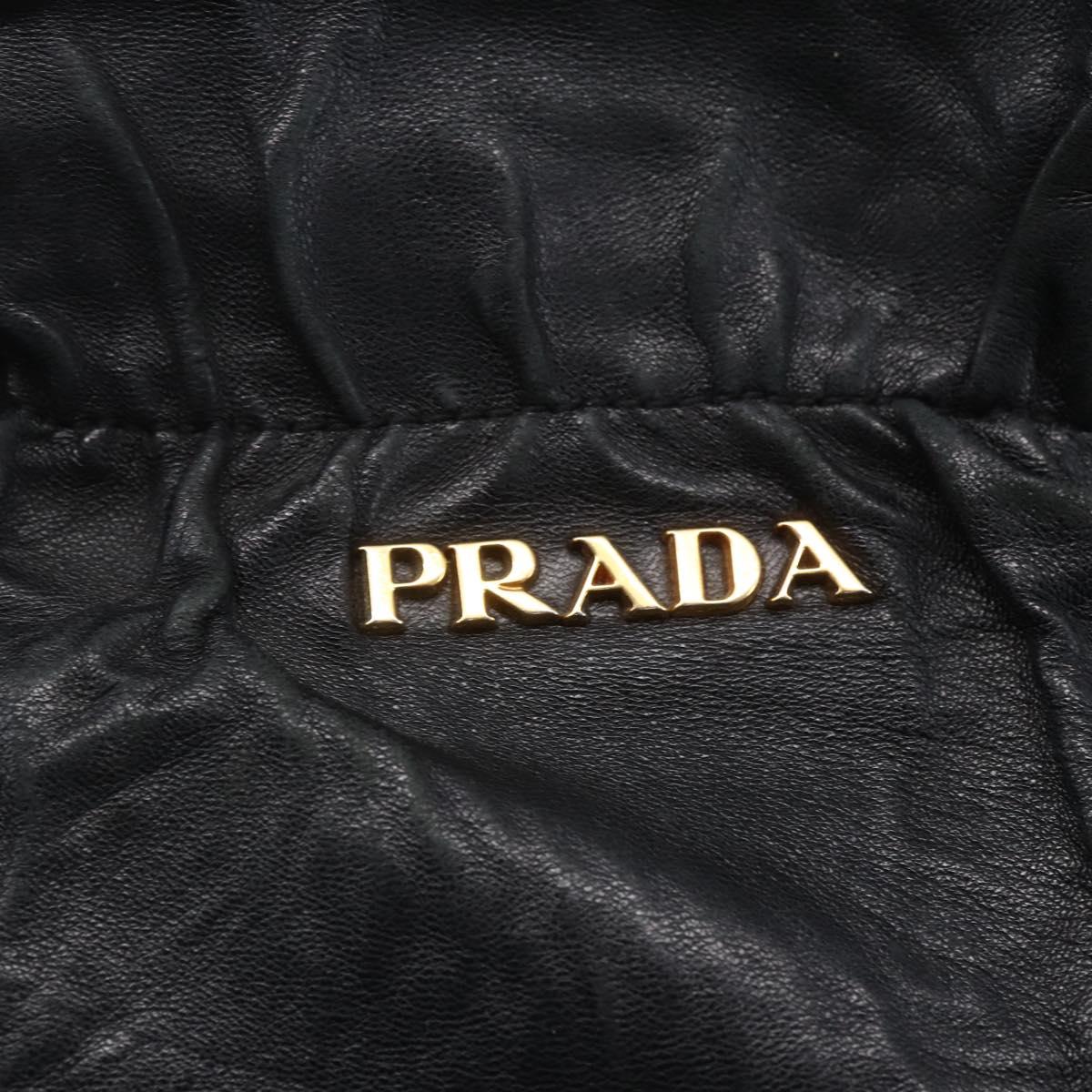 PRADA Hand Bag Leather 2way Black Gold Auth ka061