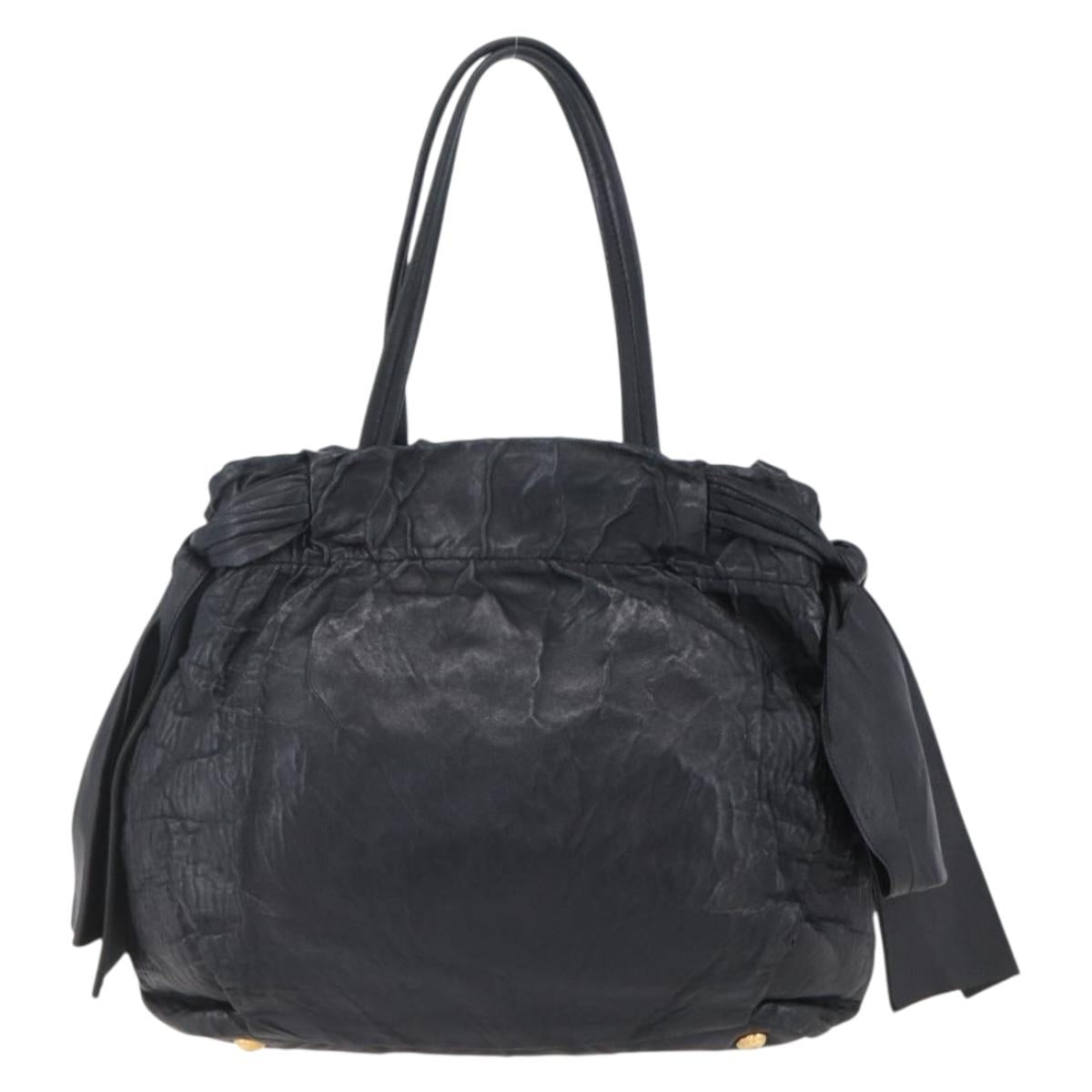 PRADA Hand Bag Leather 2way Black Gold Auth ka061