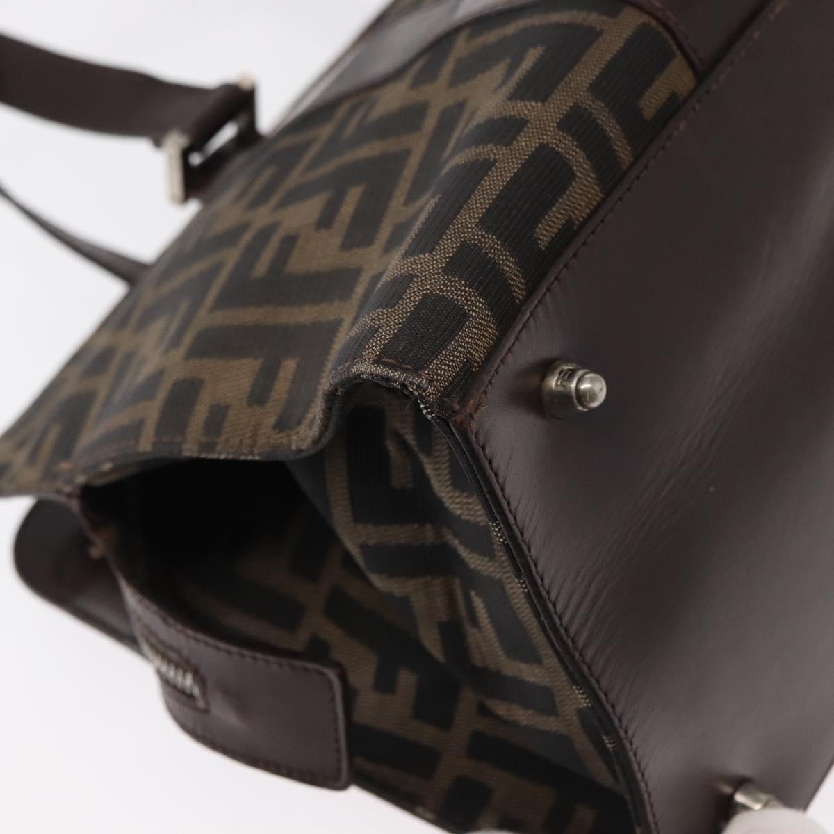 FENDI Zucca Canvas Hand Bag Black Brown Silver Auth ka063