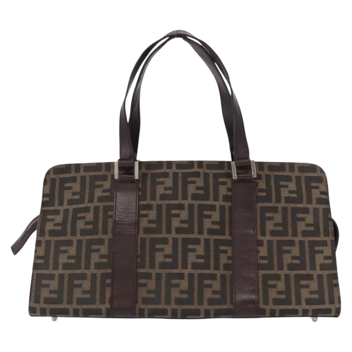 FENDI Zucca Canvas Hand Bag Black Brown Silver Auth ka063
