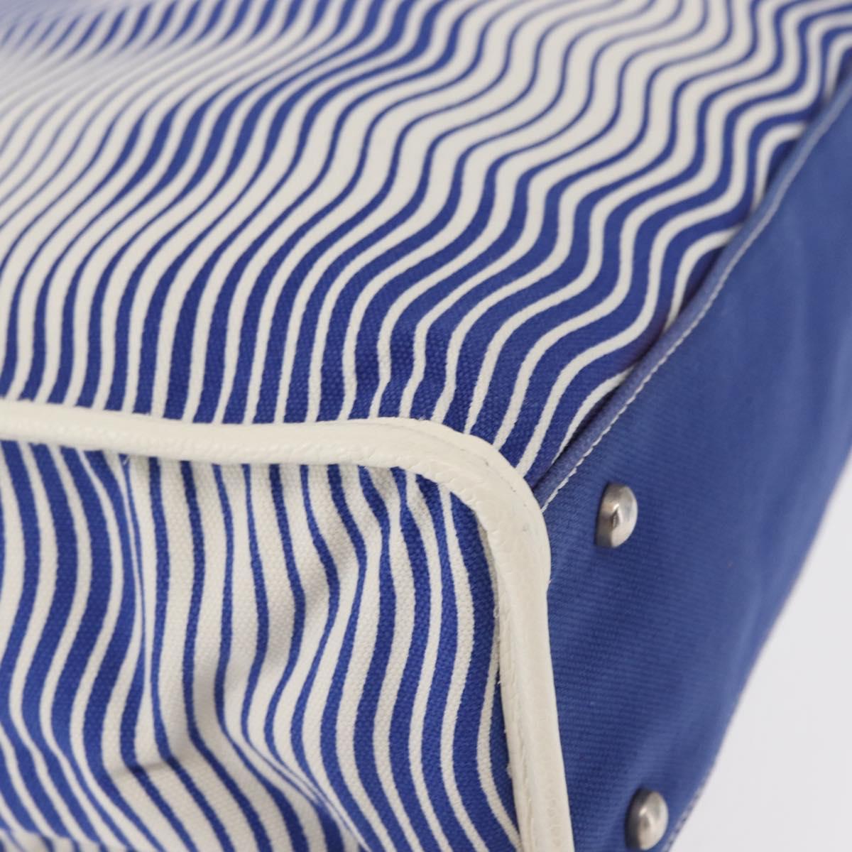 CHANEL Tote Bag Canvas Leather Blue White CC Auth ka064