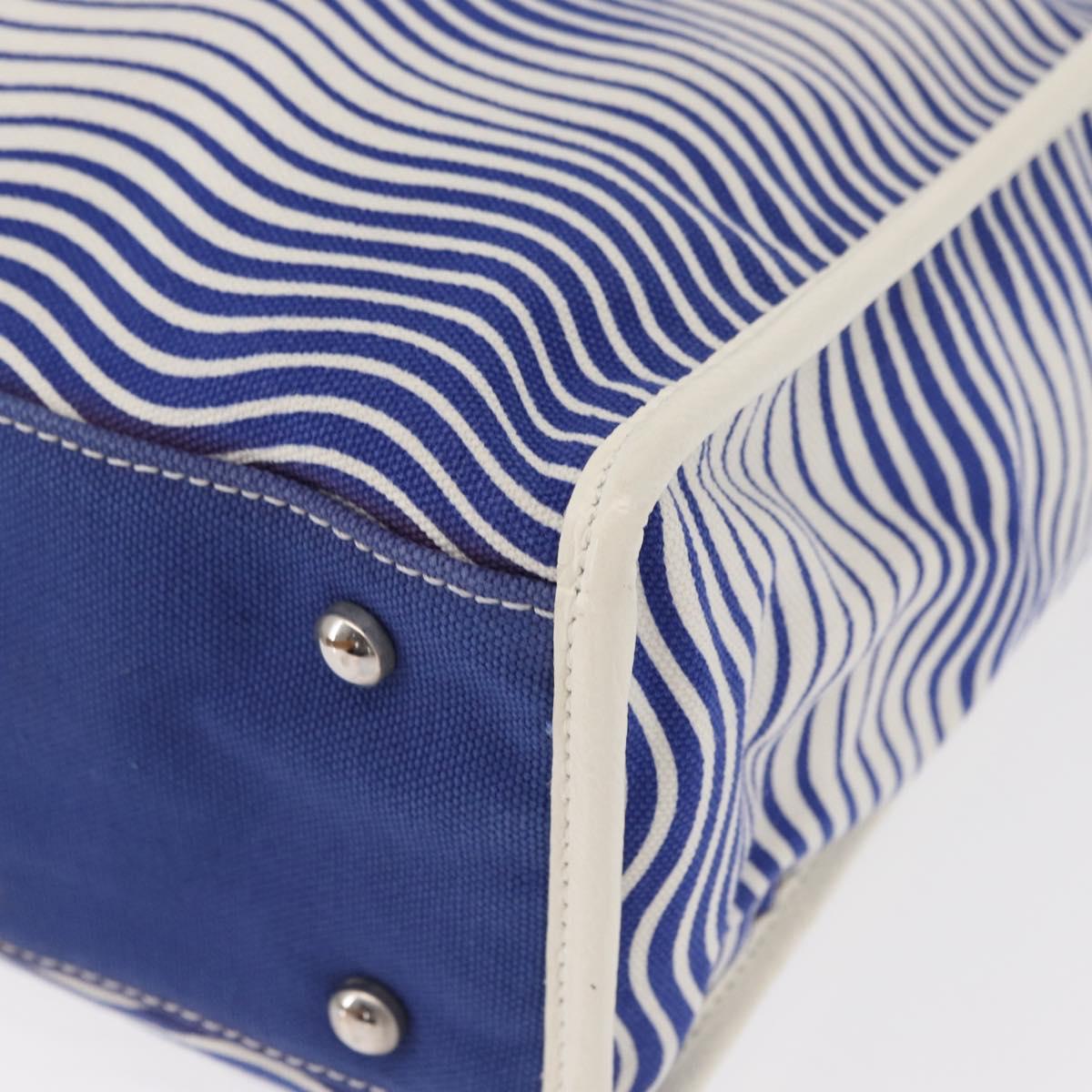 CHANEL Tote Bag Canvas Leather Blue White CC Auth ka064