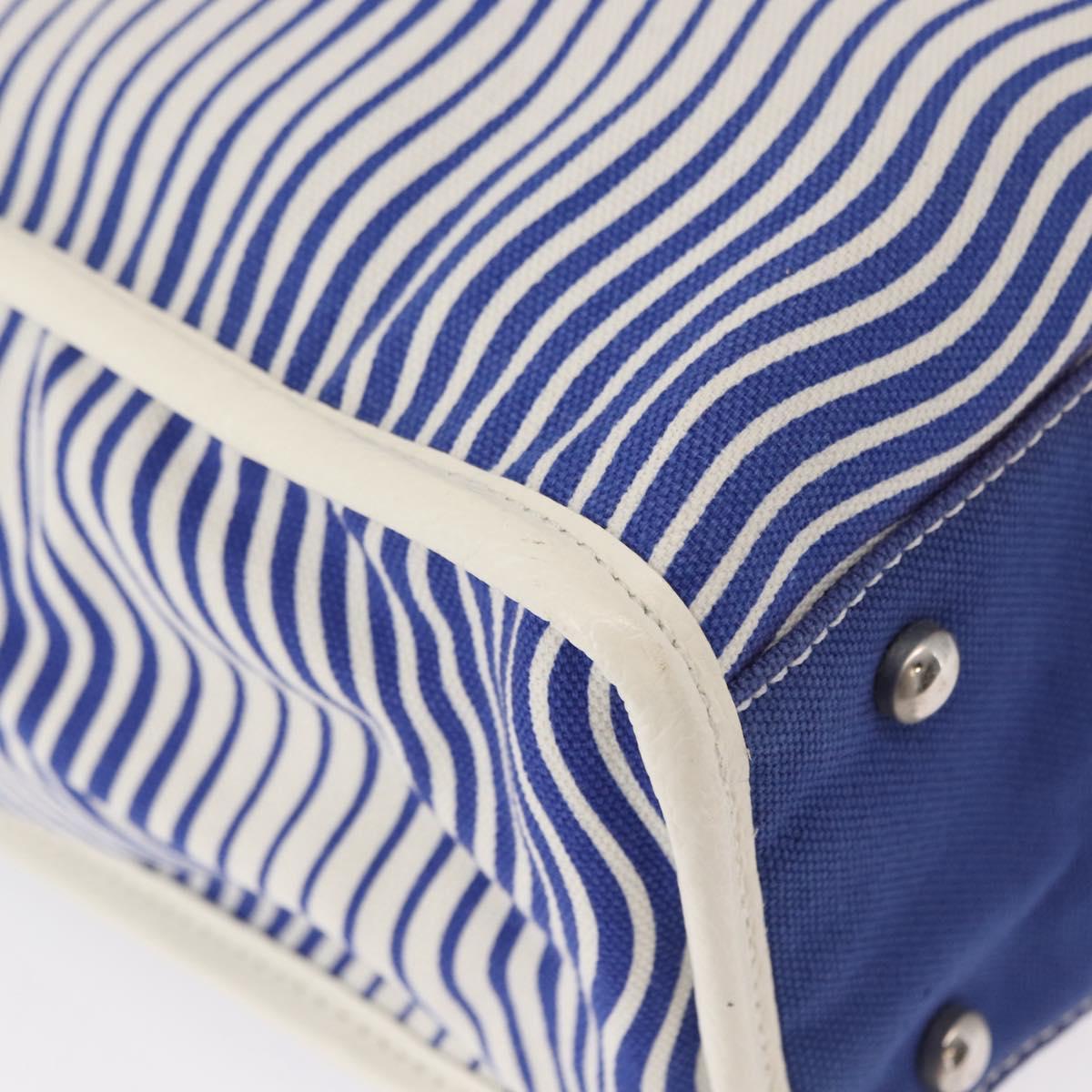 CHANEL Tote Bag Canvas Leather Blue White CC Auth ka064