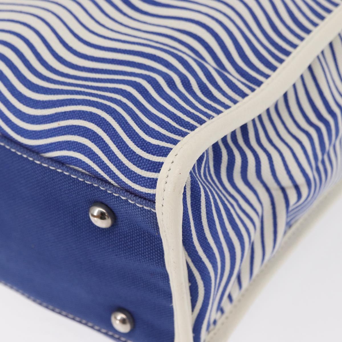 CHANEL Tote Bag Canvas Leather Blue White CC Auth ka064