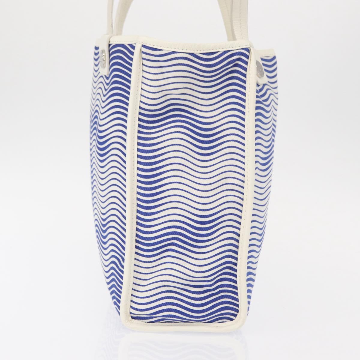 CHANEL Tote Bag Canvas Leather Blue White CC Auth ka064