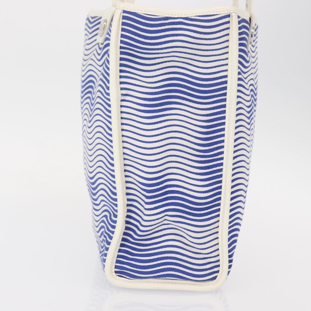 CHANEL Tote Bag Canvas Leather Blue White CC Auth ka064