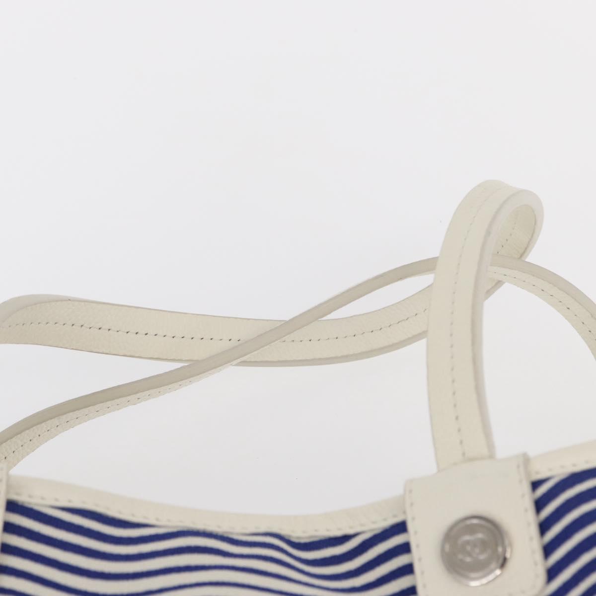 CHANEL Tote Bag Canvas Leather Blue White CC Auth ka064
