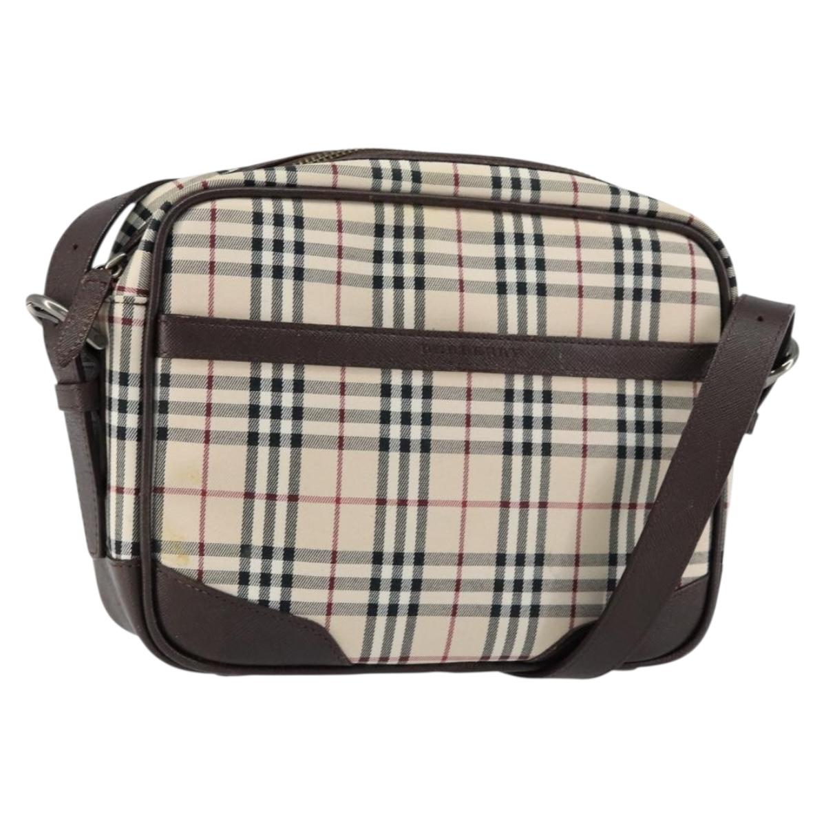 BURBERRY Nova Check Shoulder Bag Canvas Beige Silver Auth ka066