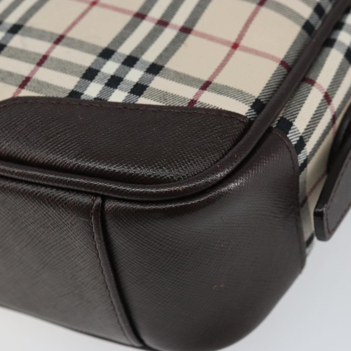 BURBERRY Nova Check Shoulder Bag Canvas Beige Silver Auth ka066