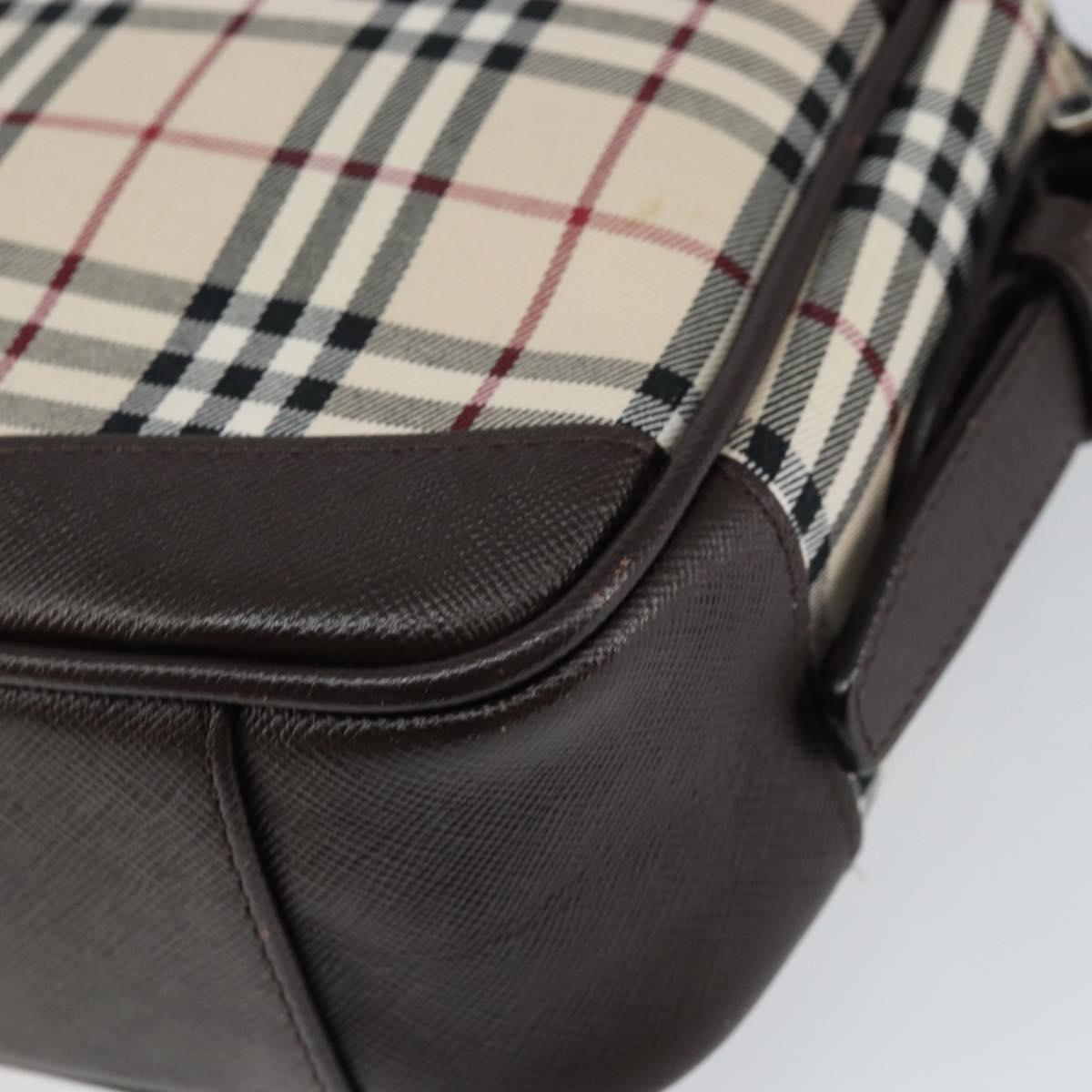 BURBERRY Nova Check Shoulder Bag Canvas Beige Silver Auth ka066