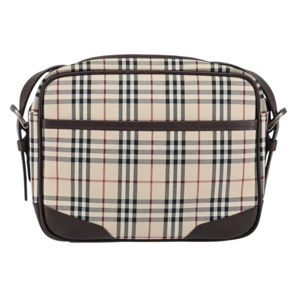 BURBERRY Nova Check Shoulder Bag Canvas Beige Silver Auth ka066