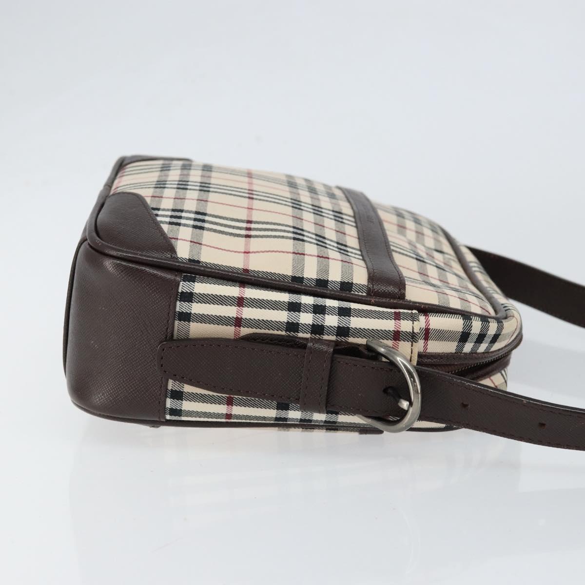 BURBERRY Nova Check Shoulder Bag Canvas Beige Silver Auth ka066