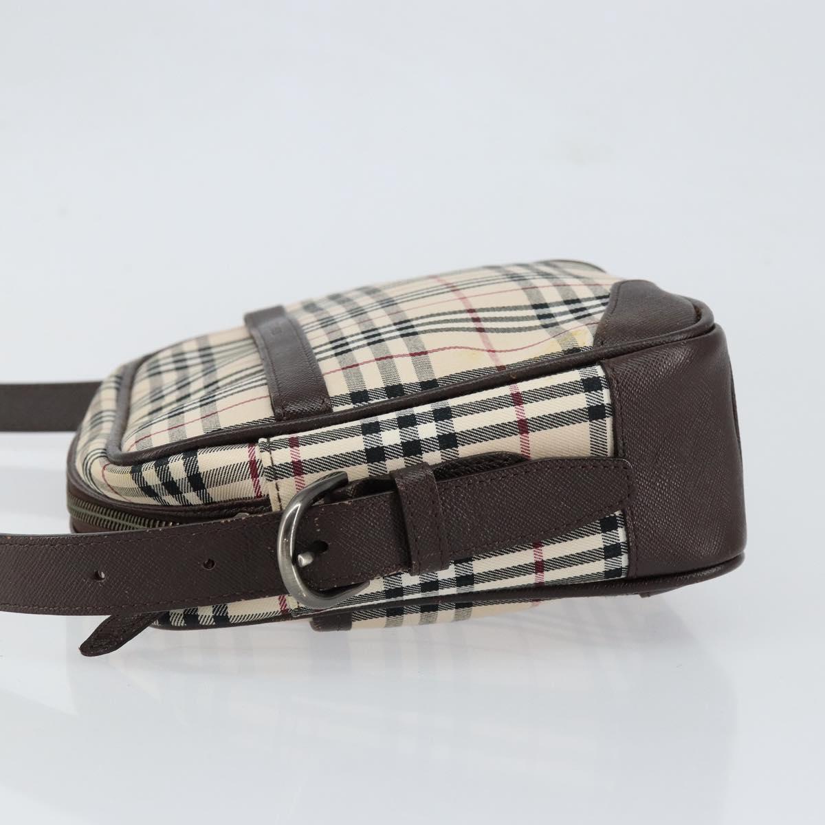 BURBERRY Nova Check Shoulder Bag Canvas Beige Silver Auth ka066