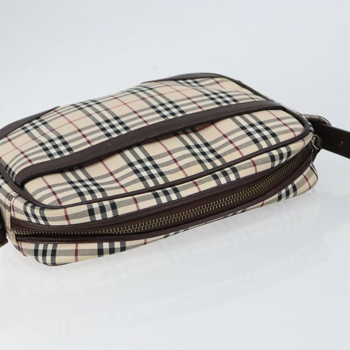 BURBERRY Nova Check Shoulder Bag Canvas Beige Silver Auth ka066