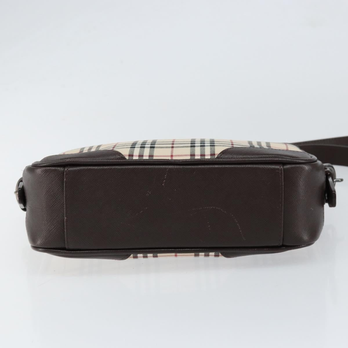 BURBERRY Nova Check Shoulder Bag Canvas Beige Silver Auth ka066