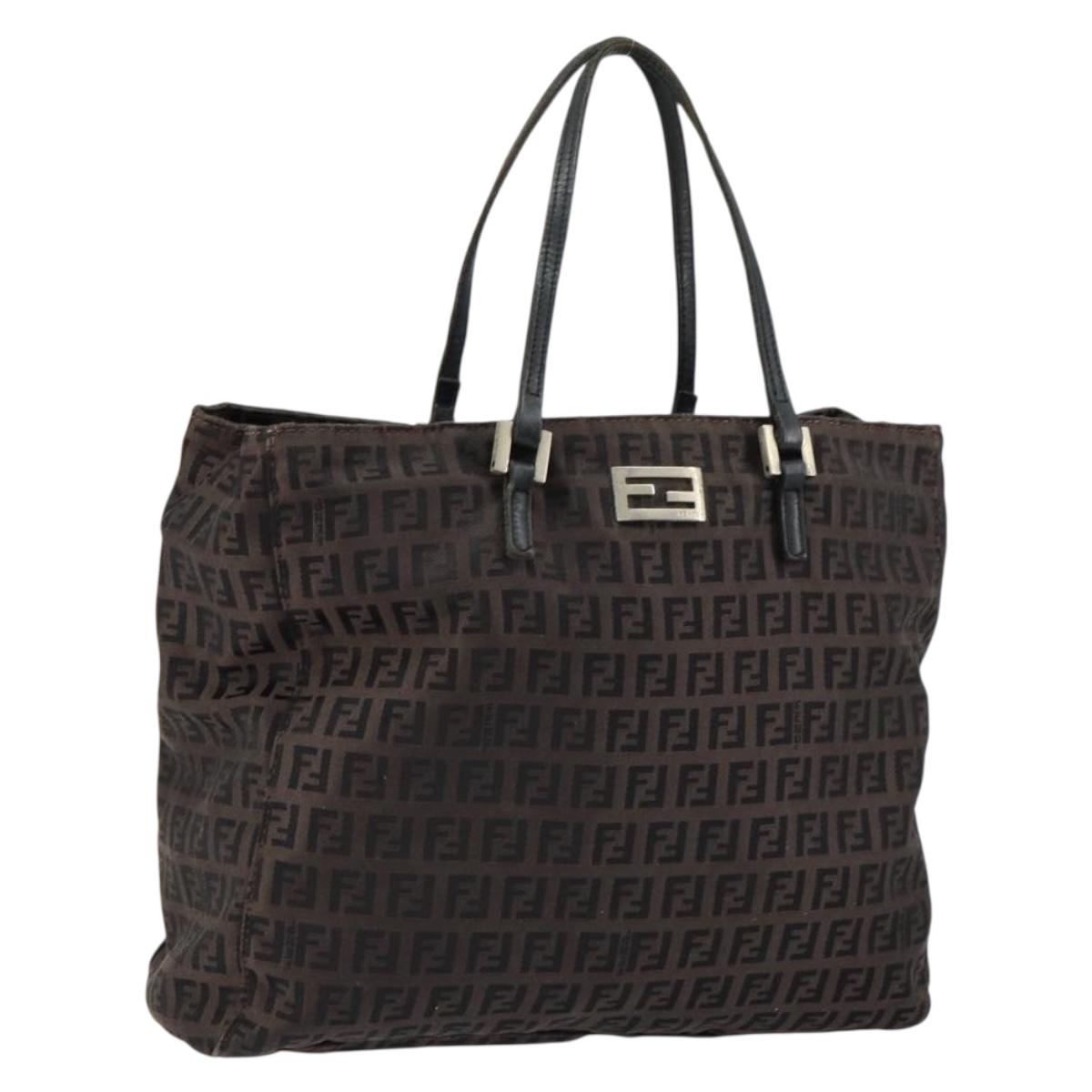 FENDI Zucchino Canvas Hand Bag Black Brown Auth ka067