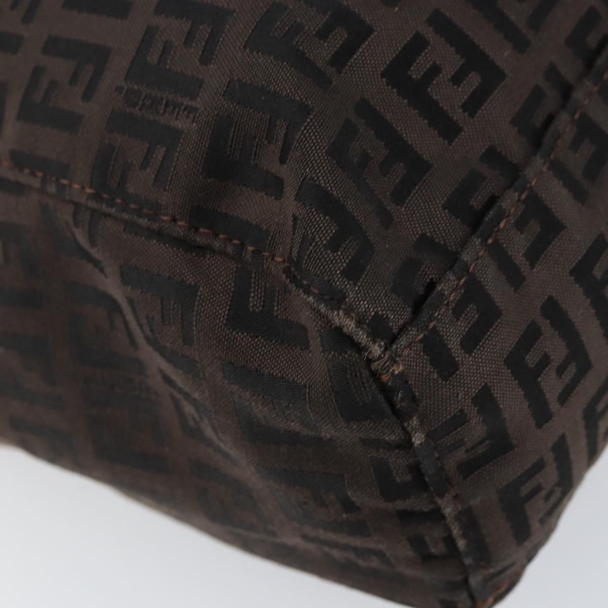 FENDI Zucchino Canvas Hand Bag Black Brown Auth ka067
