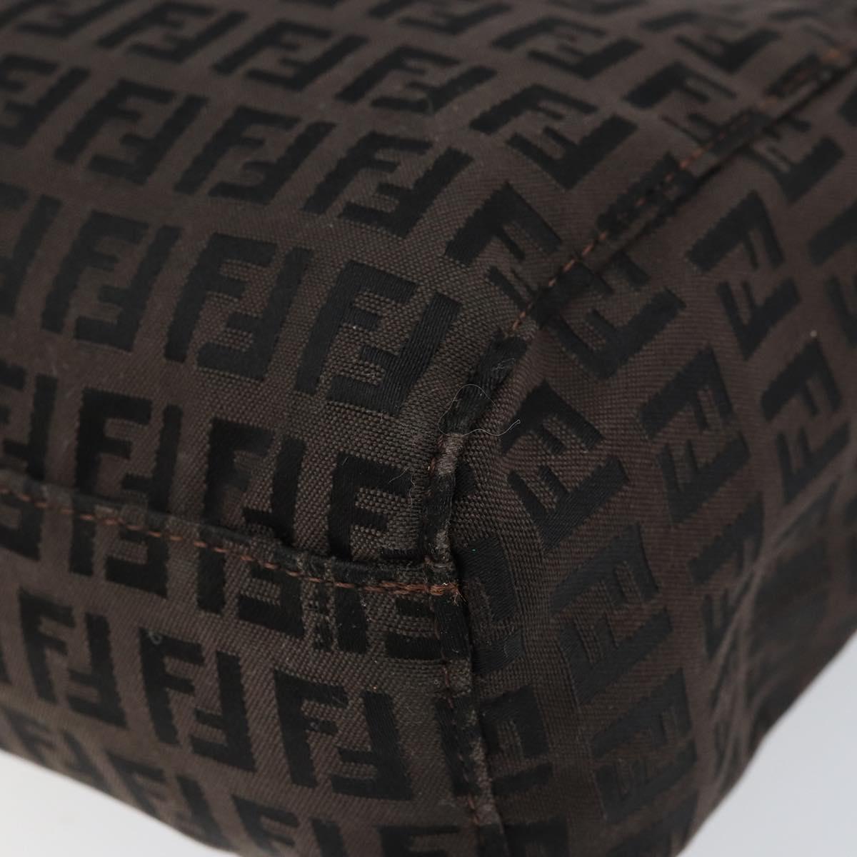 FENDI Zucchino Canvas Hand Bag Black Brown Auth ka067