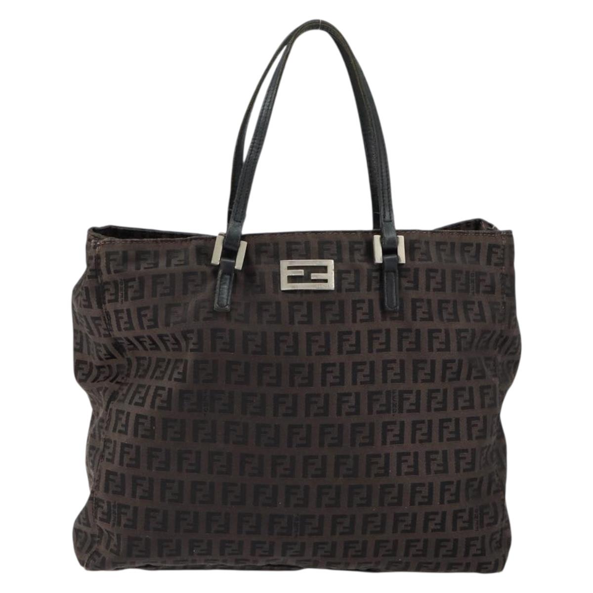 FENDI Zucchino Canvas Hand Bag Black Brown Auth ka067