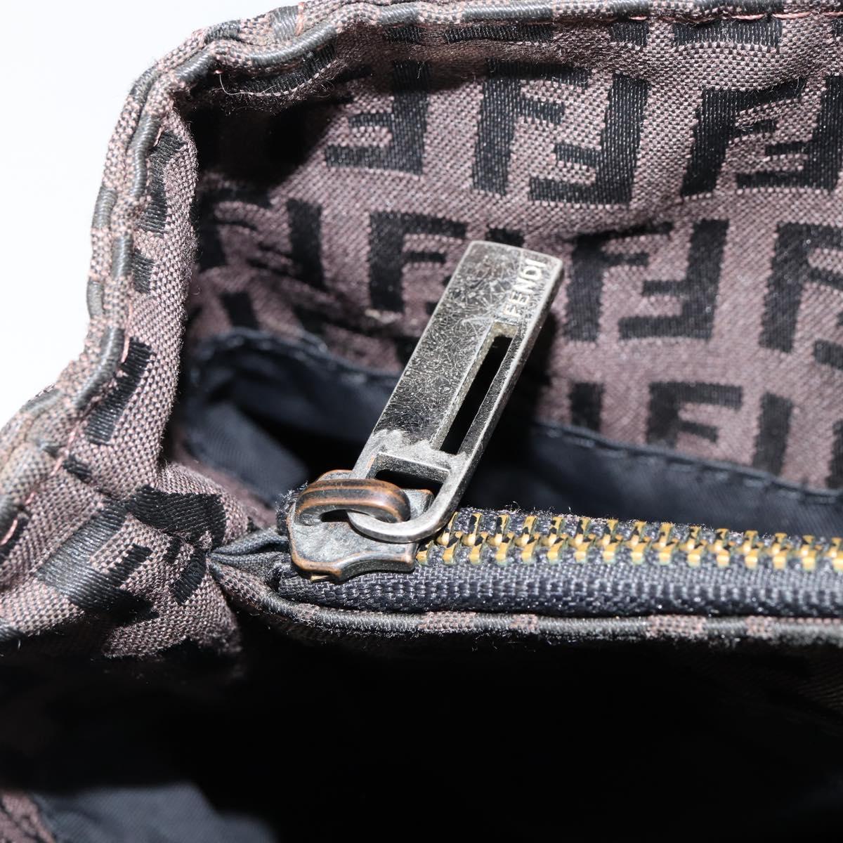 FENDI Zucchino Canvas Hand Bag Black Brown Auth ka067