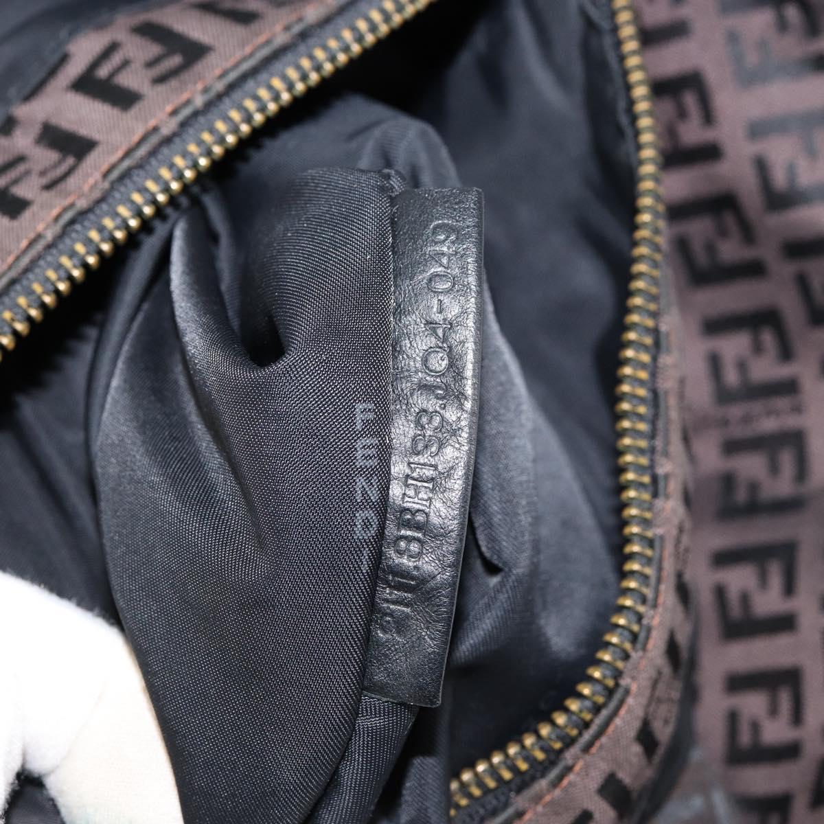 FENDI Zucchino Canvas Hand Bag Black Brown Auth ka067