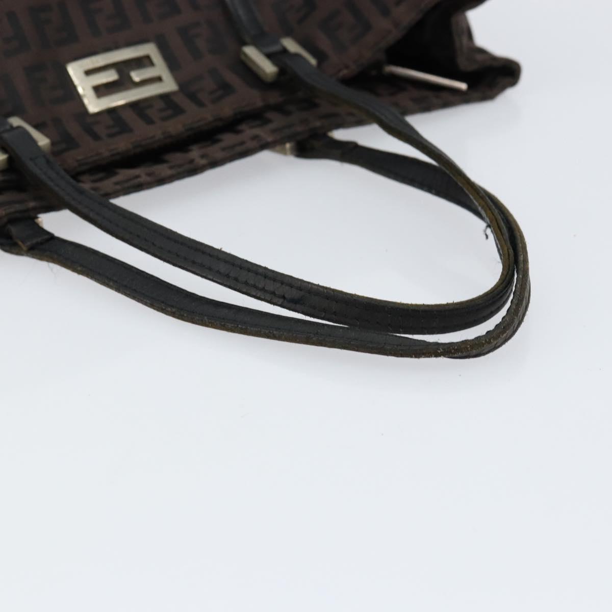 FENDI Zucchino Canvas Hand Bag Black Brown Auth ka067